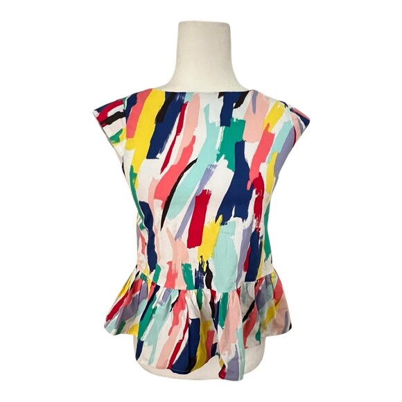 Kate Spade New York Girls Peplum Colorful Brush Stroke Print Blouse Size L - Picture 1 of 9